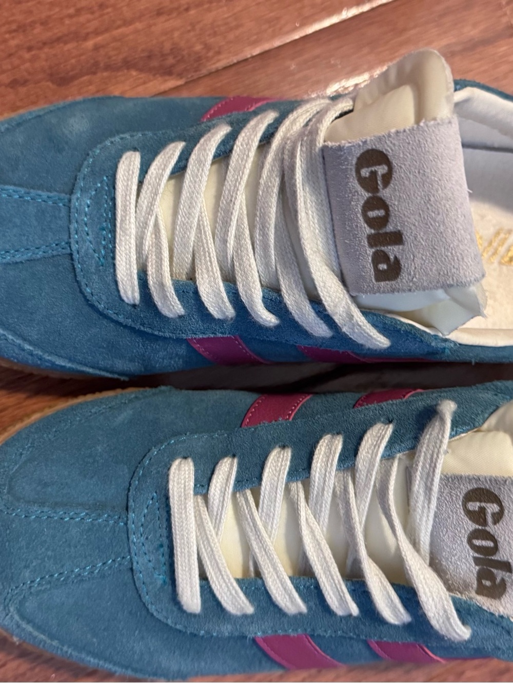 Gola Elan Blue Suede Sneakers with Pink Stripe